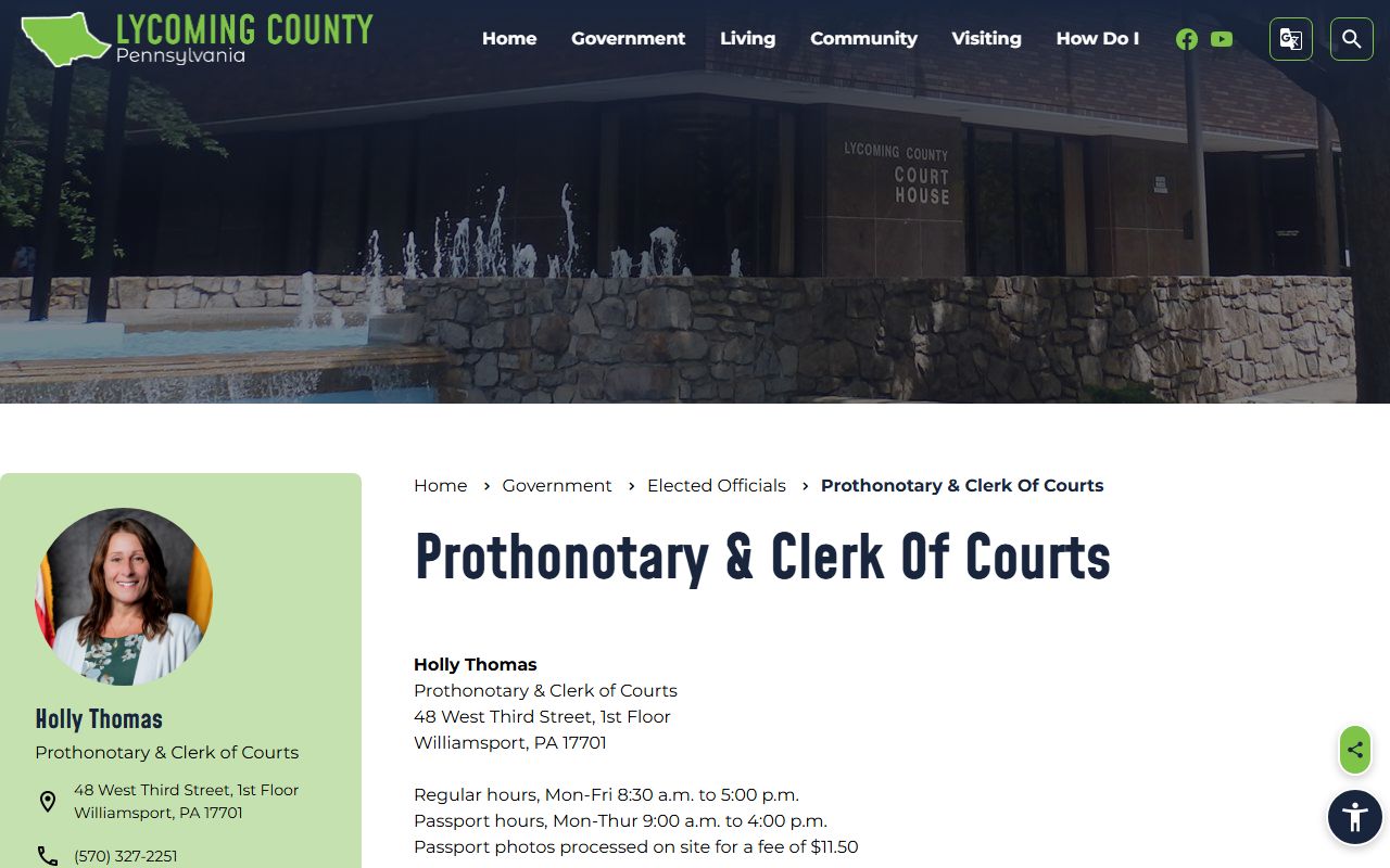 Lycoming County Prothonotary records office page