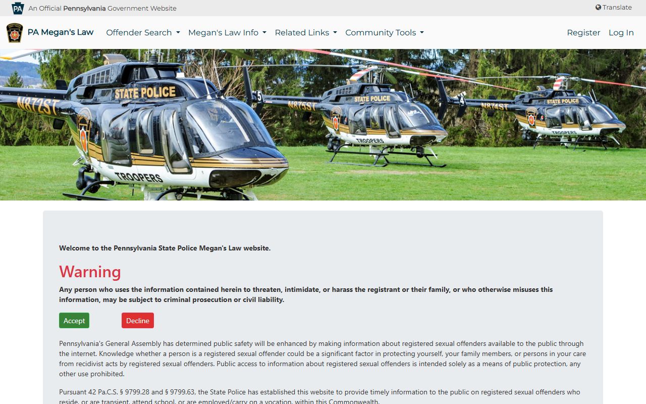 Lycoming County arrest records and court charges Pennsylvania Megan's Law registry