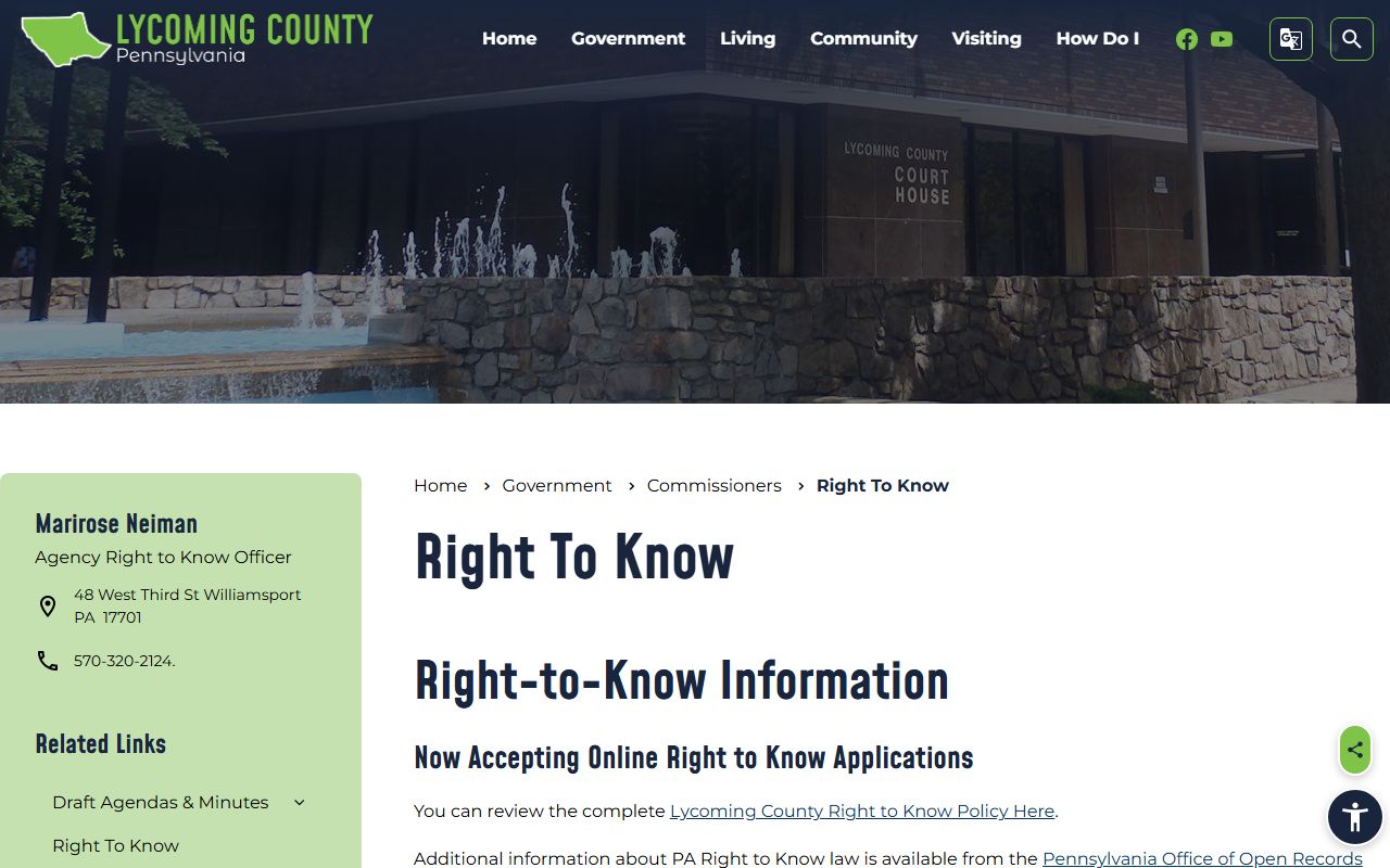 Lycoming County court dockets Right-to-Know request channel