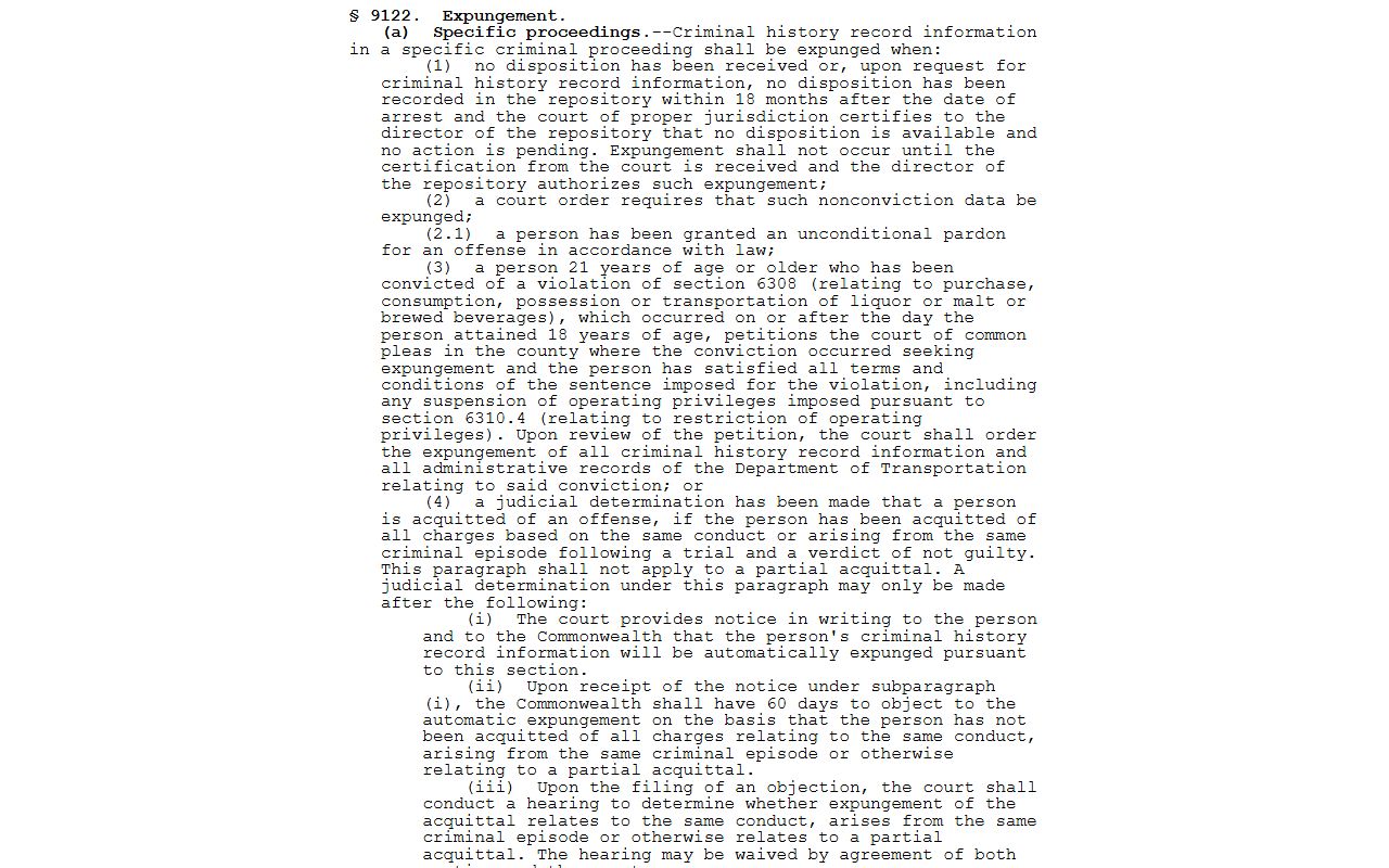 Lycoming County court dockets Pennsylvania expungement statute