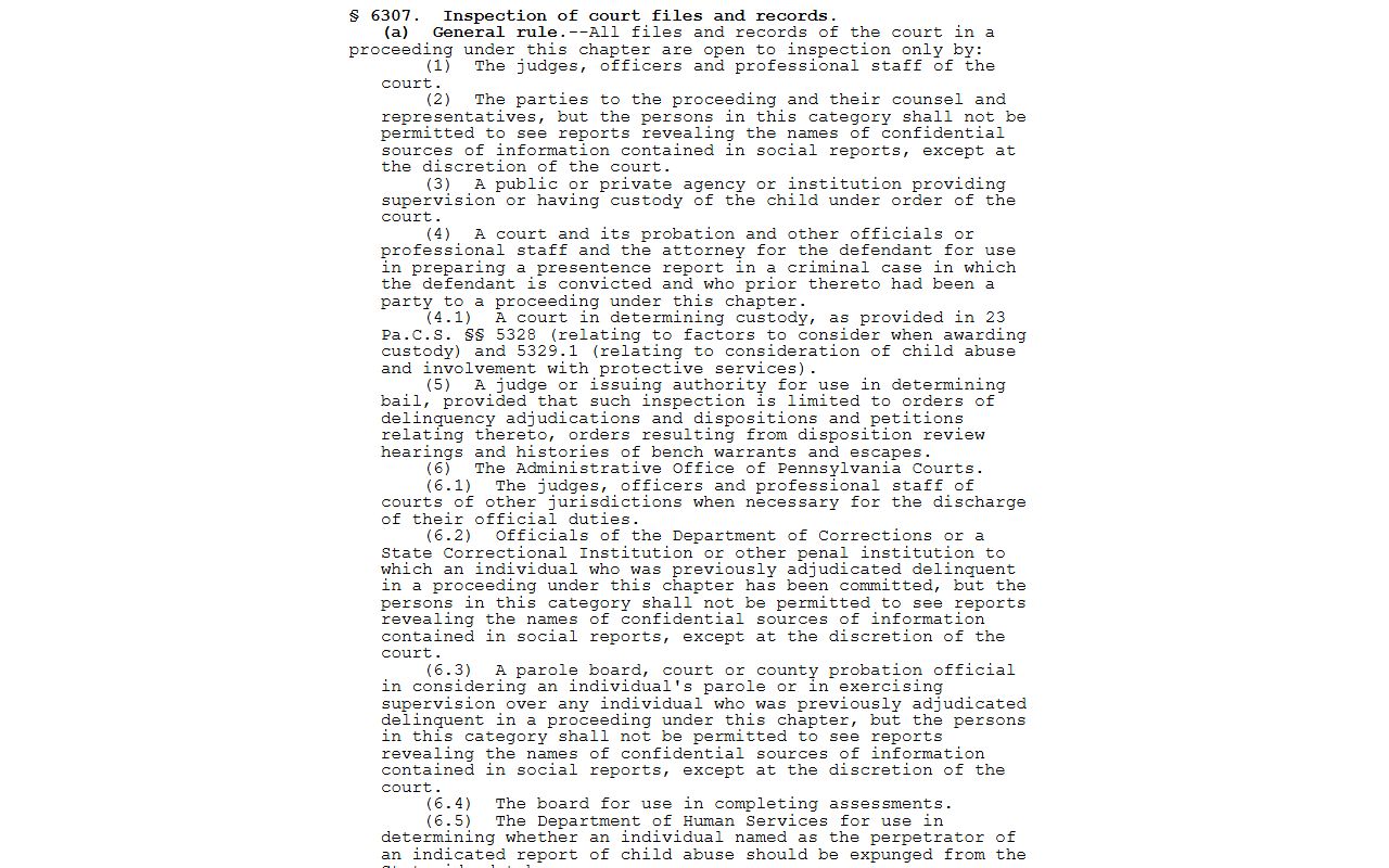 Lycoming County court dockets Pennsylvania juvenile records statute