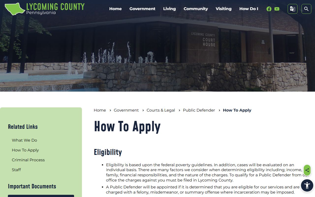 Lycoming County criminal court records Public Defender application