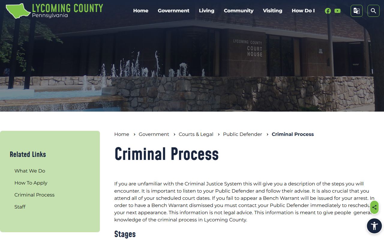 Lycoming County criminal court records Public Defender criminal process