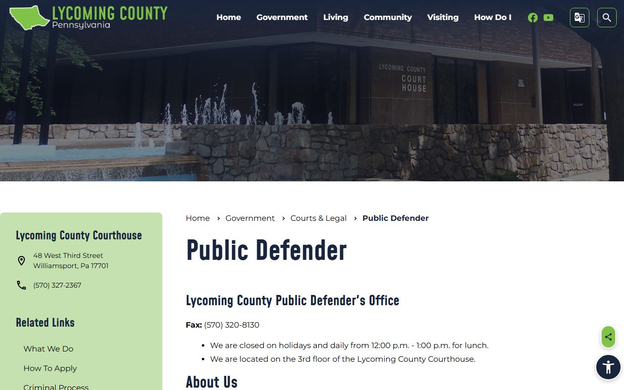 Lycoming County criminal court records Public Defender office