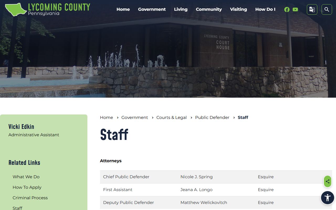 Lycoming County criminal court records Public Defender staff