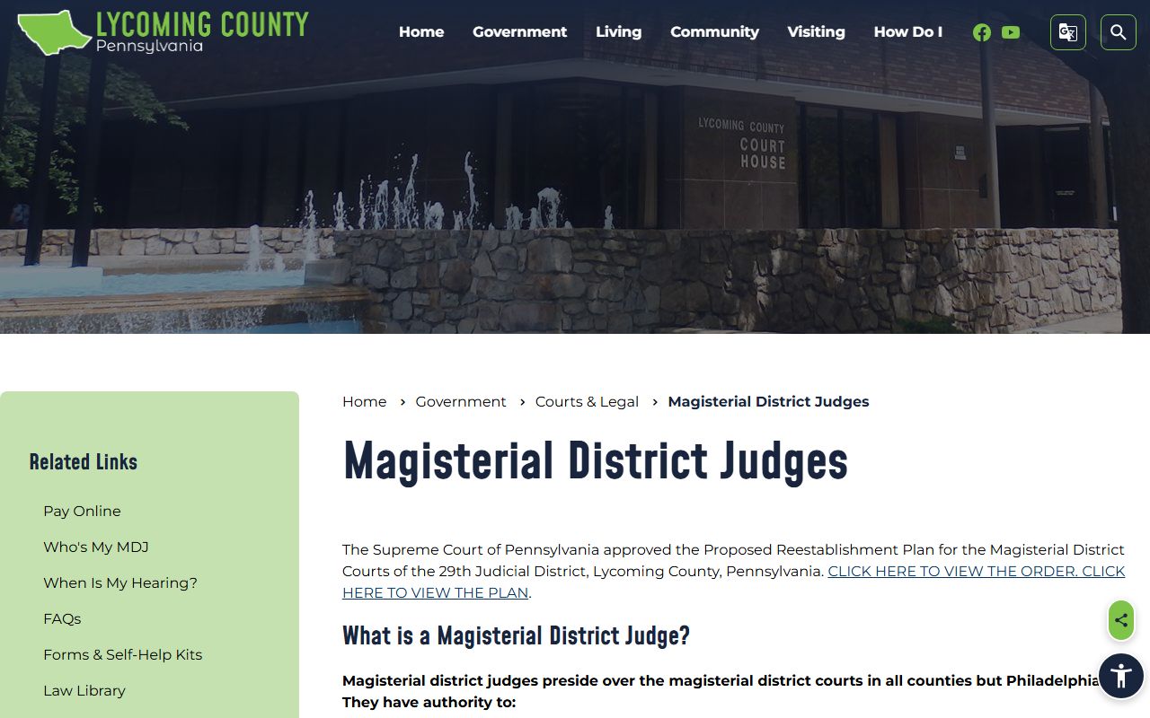 Lycoming County Court of Common Pleas lower Magisterial District Court records