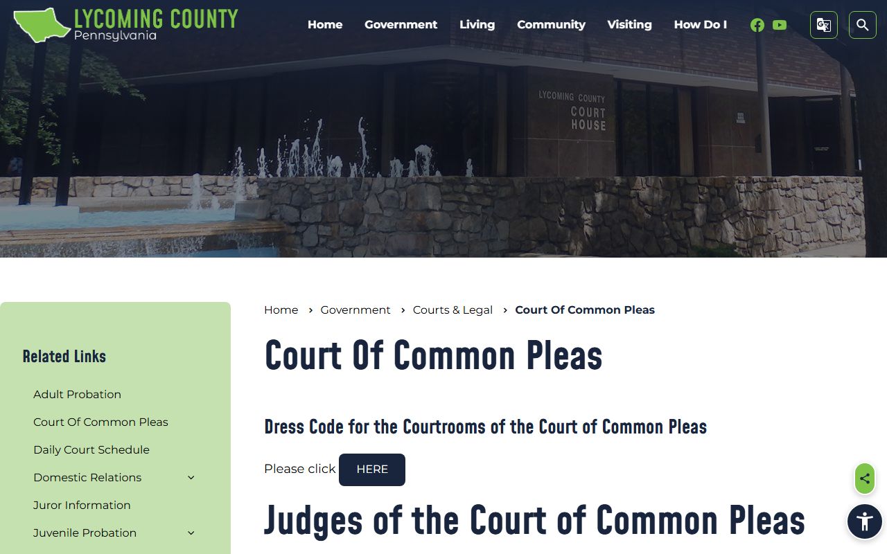Lycoming County Court of Common Pleas records page