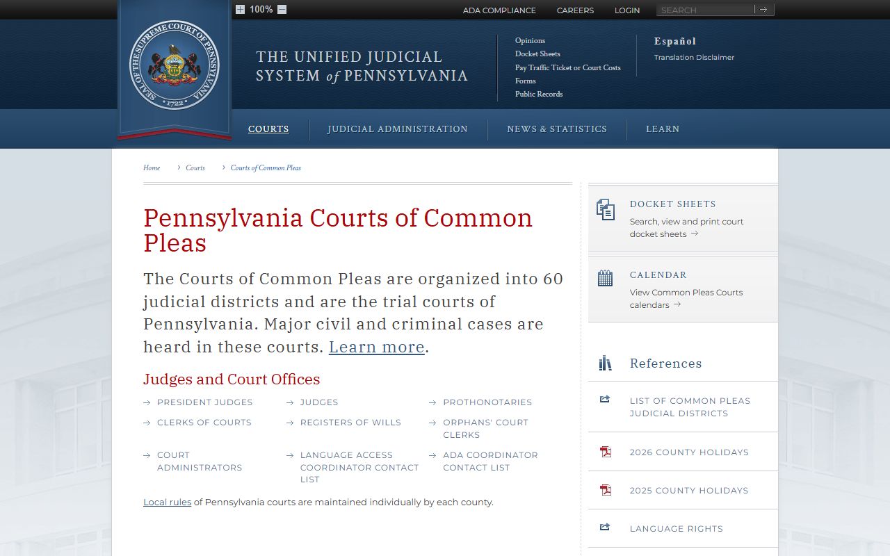 Lycoming County Court of Common Pleas records Pennsylvania overview