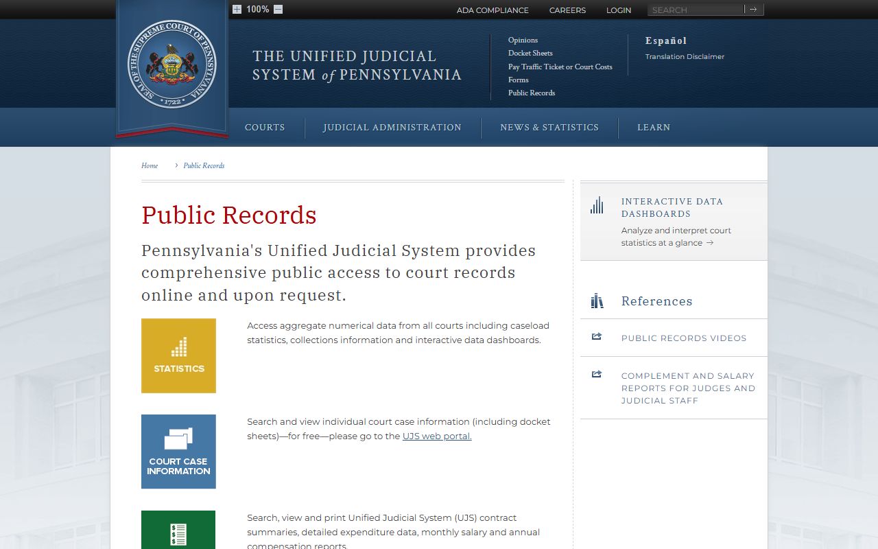 Lycoming County court records Pennsylvania judiciary public records guidance