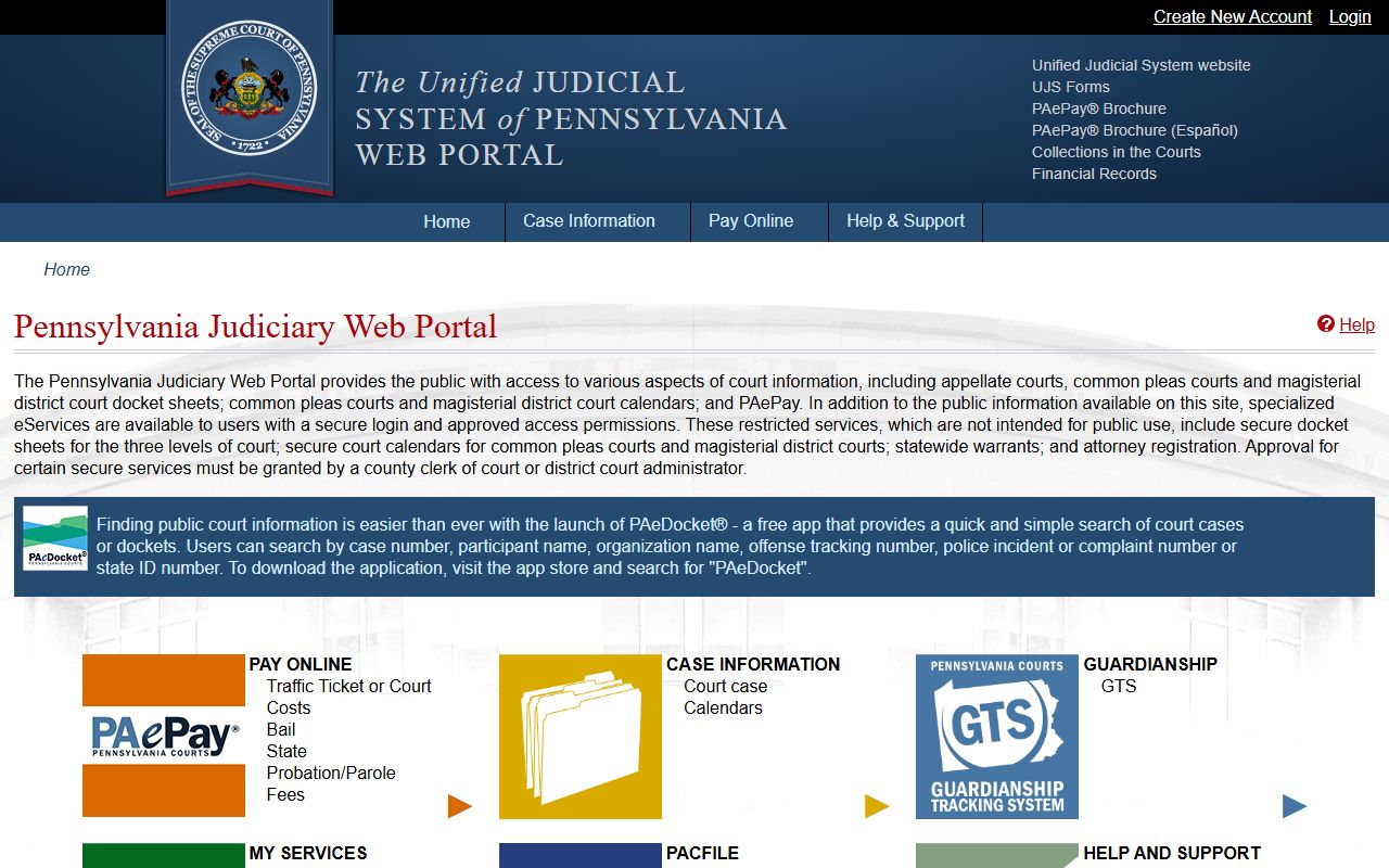 Lycoming County court records UJS web portal