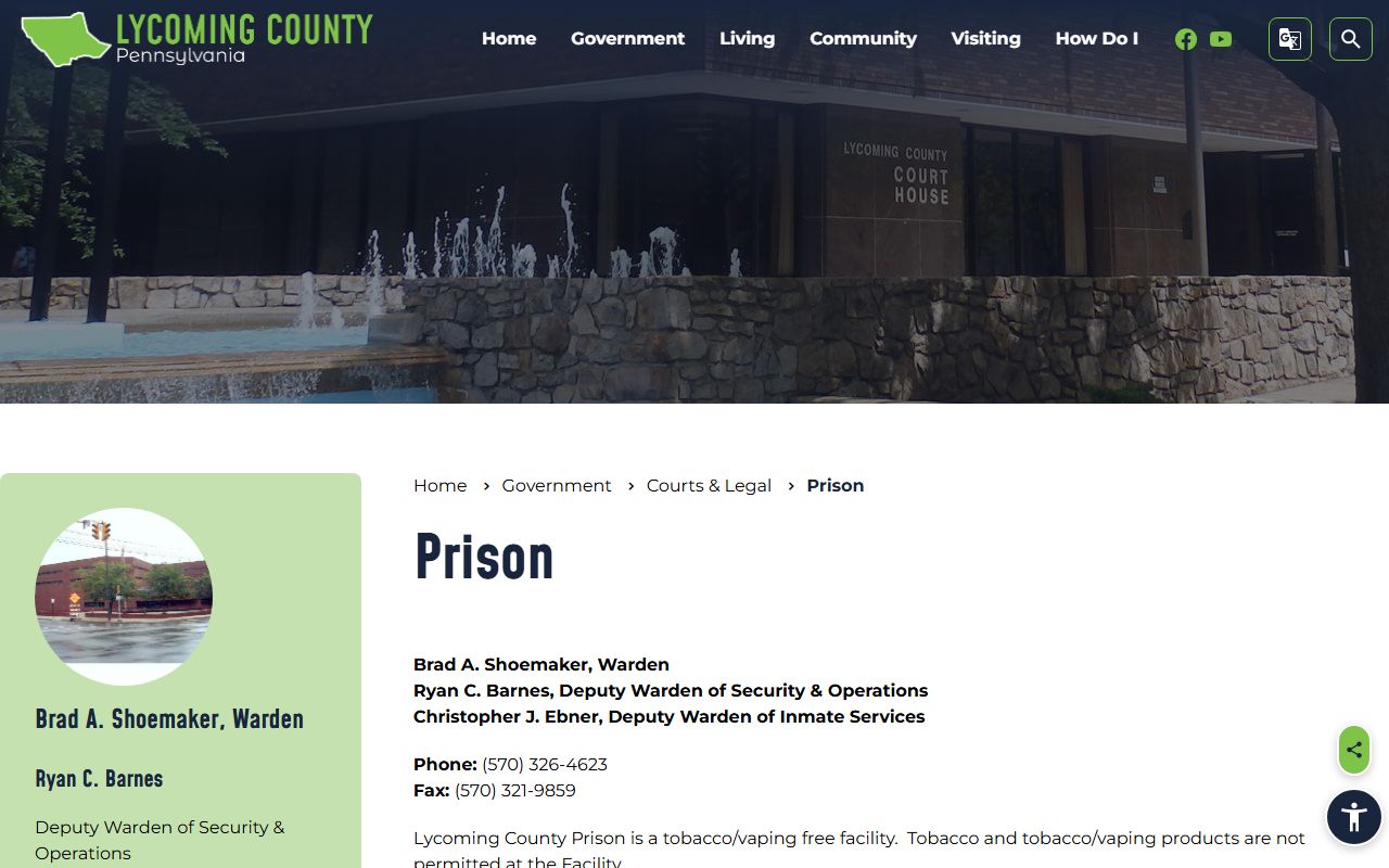 Lycoming County inmate records prison information page