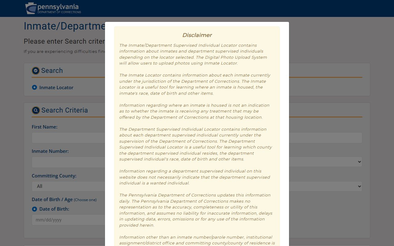 Lycoming County inmate records Pennsylvania DOC inmate locator