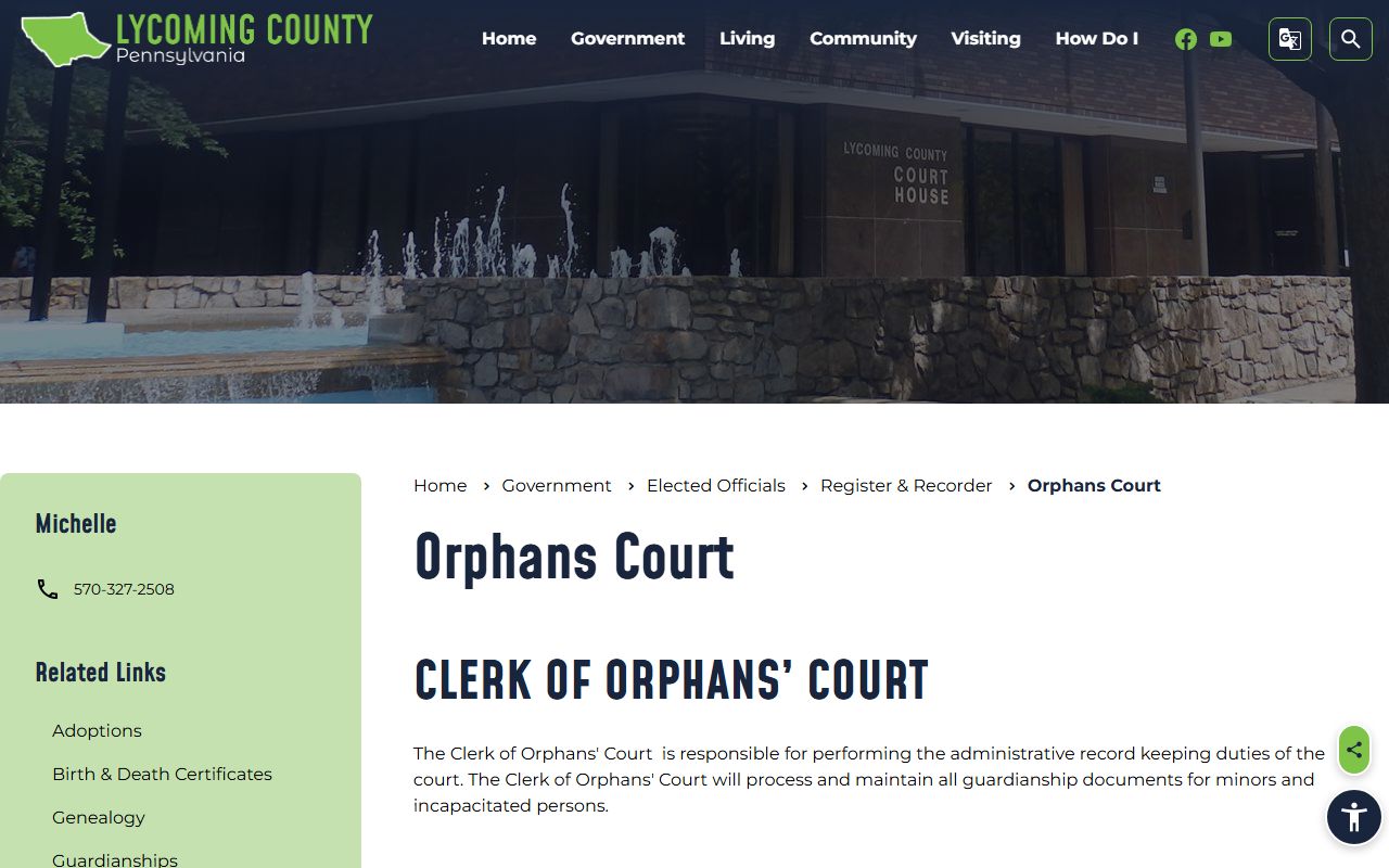 Lycoming County Orphans' Court probate records page